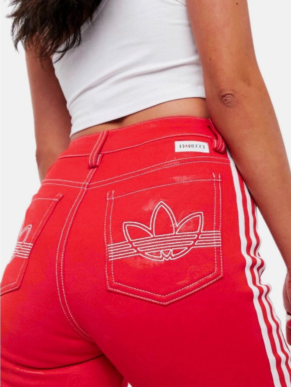 Adidas x Fiorucci Limited Edition Red High-Rise Trefoil Stripe Pants